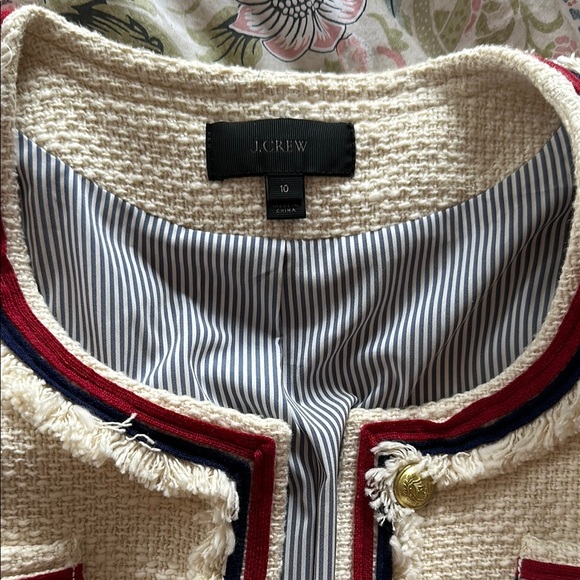 J.Crew Fringy Cream Tweed Jacket with Gold Button Accents - Picture 5 of 8